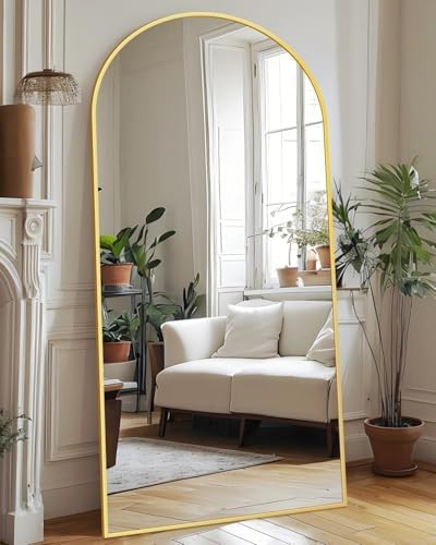 Antok 76" x34” Arched Full Length Mirror with Stand, Floor Mirror, Gold by AntokMirror
