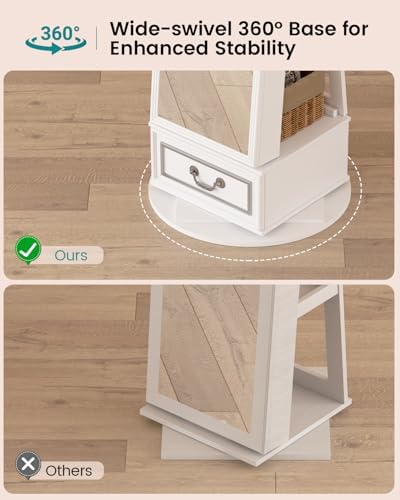 Vlsrka Mirror Jewelry Cabinet Standing with Lights, Lockable, Swivel, White - Image 5