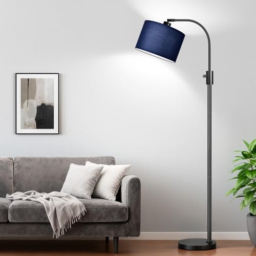 Nintiue Upgraded Modern Arc Dimmable Tall Standing Floor Lamp with Blue Shade, 1200 Lumens LED Bulb Included, for Living & Reading Room, Bedroom, Office & Nursery, Black by Nintiue