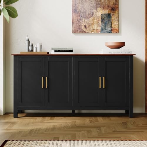 ARTPOWER 60" Sideboard Buffet Cabinet with Storage, Credenza Black by PowerofArtBetterforLife