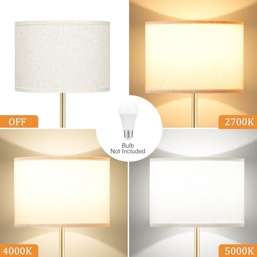 Ambimall 60'' Modern Floor Lamp with Shade, Tall Lamps for Living Room, Bedroom, Office, Dining Room, Beige Shade with Gold Pole(Without Bulb) - Image 5
