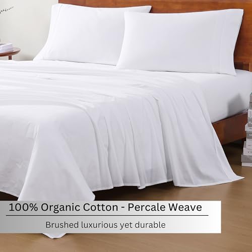 LANE LINEN Queen Sheets 100% Organic Cotton 8pc Percale Cooling - White - Image 3