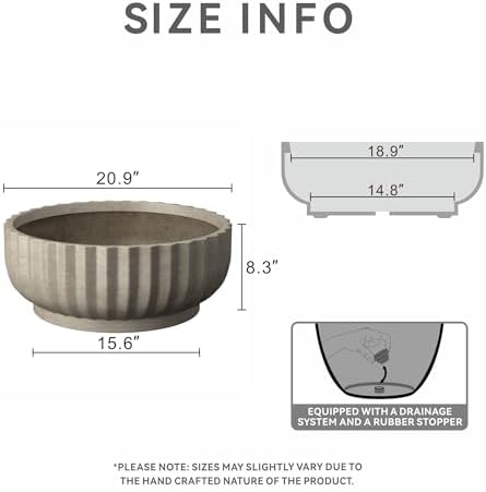 Kante Large Round Shallow Weathered Concrete Planter 20.9" Dia, Outdoor - Image 2