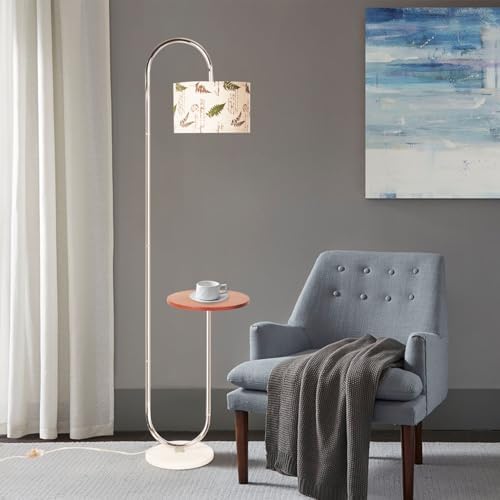 Hsyile Arc Floor Lamp with Hanging Drum Shade for Living Room-Marble Base Modern Tall Stand Up Light with Table, Contemporary Over The Couch Chrome Lamp Standing Lamps - Image 5