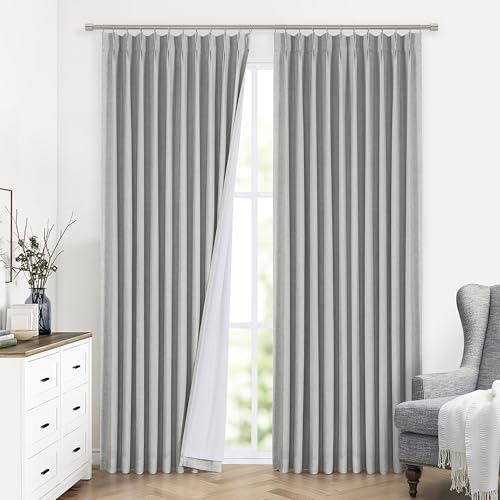 Vision Home Light Gray Pinch Pleated Full Blackout Curtains Linen Blended 60" Wide Thermal Insulated Window Panels for Bedroom Living Room Darkening Pinch Pleat Drapes with Hooks Back Tab 60"Wx72"Lx1 - Image 2