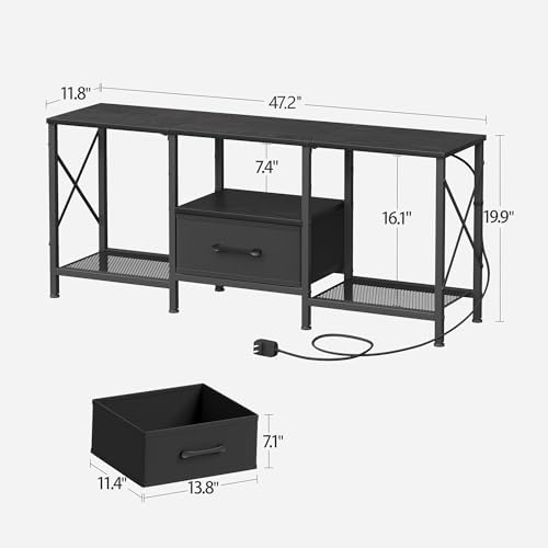 JARHETUN LED TV Stand with Fabric Drawer, Entertainment Center for 50 55 Inch TV, Industrial TV Console Table with Open Storage Shelves for Living Room, Bedroom, Black - Image 3