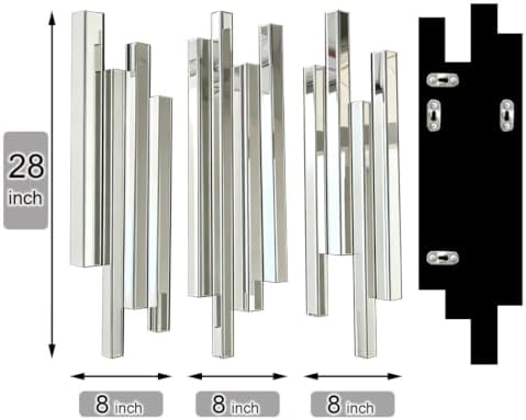 Modern 3 Pack 28x8 Staggered 3D Silver Mirror Wall Set Mirror Decor - Image 4