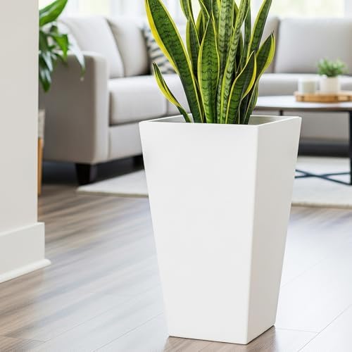 Worth Garden 20" White Plant Pots Tall Flower Pots Set of 2 Planters - Image 3