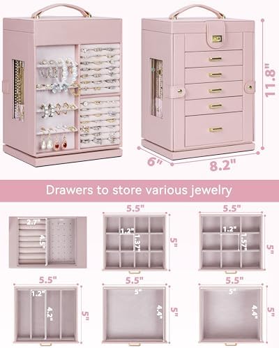 AKOZLIN 6-Tier Jewelry Box Organizer 5 Drawers Storage M-L Pink - Image 4