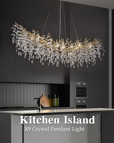 Modern Crystal Chandelier for Dining Room, 16-Light 55.12" Gold Tree Branch Chandeliers, Luxury K9 Crystal Rectangular Chandeliers for Kitchen Island Living Room - Image 6