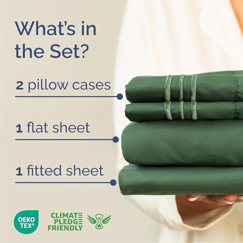 Cal King Size 4 Piece Sheet Set - Breathable & Cooling - Emerald Green - Image 2
