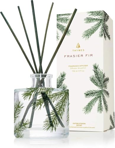 Thymes Frasier Fir Reed Diffuser Set – Includes Reeds, Fragrance Oil, and Frosted Glass Bottle – Fragrance Oil Diffuser – Room Fresheners – Luxury Home Decor – Green & Clear (Pine Needle, 4 fl oz) by Unknown