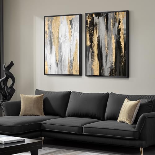 Large Framed Elegant Black White Gold Wall Art for Living Room, 24x36 In - Image 2