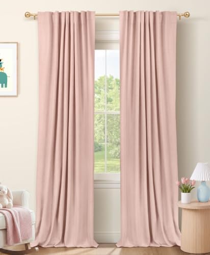 Blush Pink Total Blackout Curtains for Bedroom 84 Inch Long by 100BlackoutShield