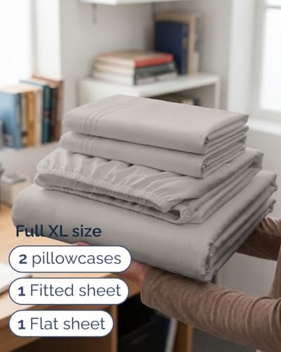 Full XL Sheets - 4 Piece Full XL Sheet Set - Cool & Breathable - Light Grey - Image 3