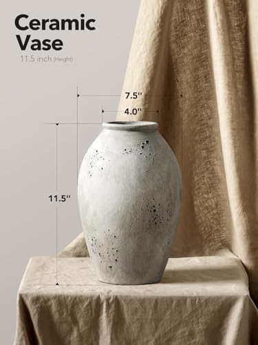 LE TAUCI Ceramic Vase, 11.5 Inch Large Wabi-Sabi Vase, Tall Vase for Home Decor, Living Room Table & Mantel Centerpiece, Watertight & Sturdy, Weathered Stone Greige - Image 2