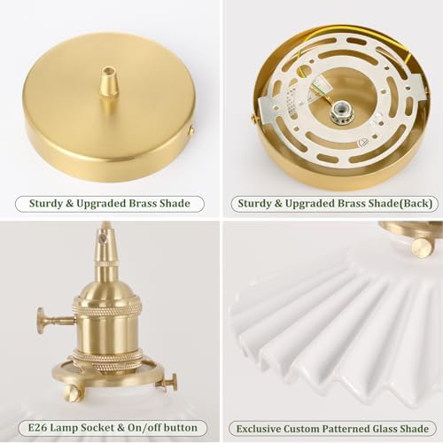 Shenmoyl Pendant Light with White Pleated Ceramic Lmapshade, Brass Vintage Pendant Light Adjustable Hanging Light for Kitchen Island Dining Room Hallway - Image 5