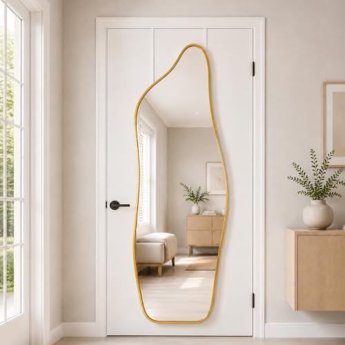 Full Length Door Mirror, 48"x16" Wall Mounted Mirror, Gold by TinyTimes