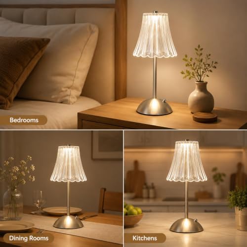 4 Pcs Cordless Table Lamp Rechargeable Touch Lamp Silver Flower - Image 6