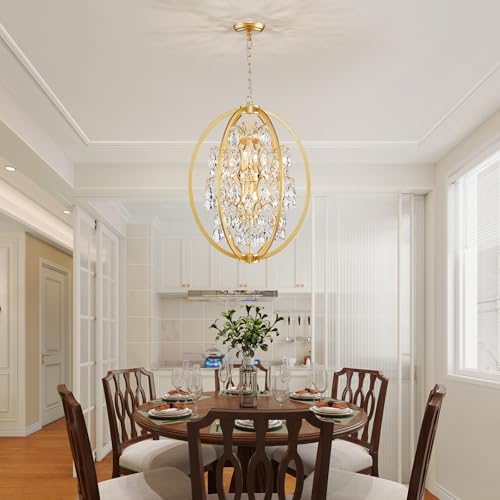 WUZUPS Globe Crystal Chandelier Raindrop Pendant Flushmount Ceiling Light Modern Lighting Fixture for Bedroom Hallway Bar Kitchen Bathroom, H 23.6" x W 19.7", Gold, 8 E12 Base - Image 7