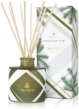 Thymes Frasier Fir Reed Diffuser Set – Includes Reeds, Fragrance Oil, and Frosted Glass Bottle – Fragrance Oil Diffuser – Room Fresheners – Luxury Home Decor – Green & White (Frosted Plaid, 4 fl oz) by Unknown