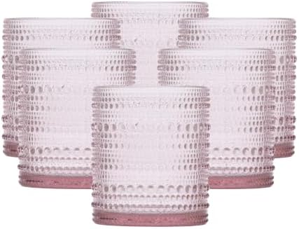 Fortessa Jupiter Beaded Hobnail Glass, 10 Ounce Double Old Fashioned (Set of 6), Pink by Unknown