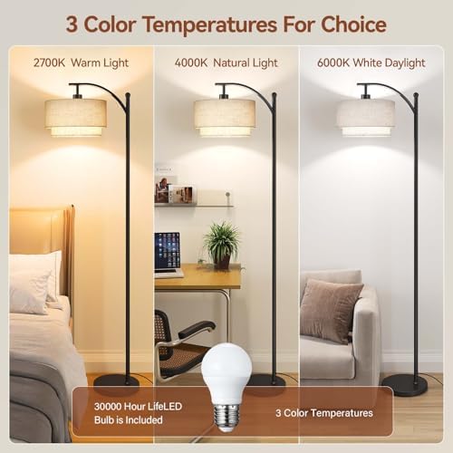 SUNMORY Floor Lamps for Living Room with 12W LED Bulb, Arc Lamp with 3 CCT - Image 2