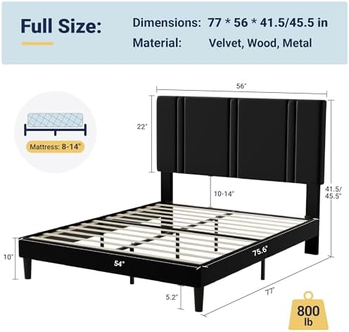 Allewie Full Size Platform Bed Frame with Velvet Upholstered Headboard - Image 2