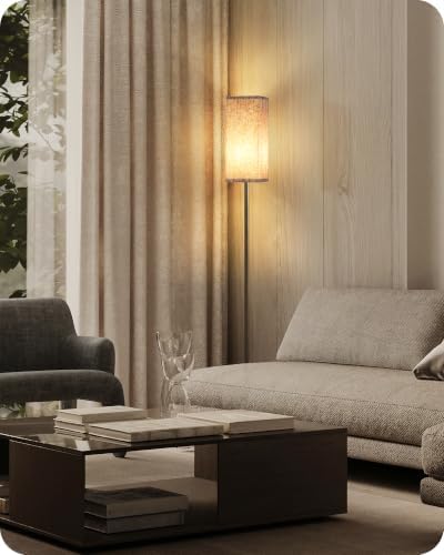 64.2” Dimmable Floor Lamp for Living Room with Remote and Foot Switch, Corner Floor Lamp for Bedroom, Includes 10W A19 Bulb, Modern Standing Tall Lamp, ETL Listed Beige and Black E17LD05 - Image 2