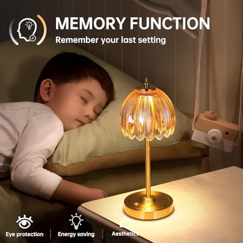 Shenmoyl Tulip Table Lamp with 5000mAh Battery & Touch Control, Cordless Table Lamp with 3 Colors, Dimmable Rechargeable Table Lamps for Bedroom, Nightstands, Living Room, Entryways (Amber Tulip) - Image 6