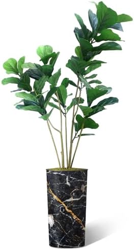 Artificial Tree in Modern Granite Effect Planter, Fake Ficus Lyrata Silk Trees for Indoor and Outdoor Home Decoration - 66" Overall Tall (Plant Pot Plus Tree) - Image 2