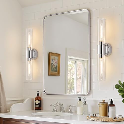 Wall Sconces Set of Two, Modern Bathroom Sconces Wall Lighting with & Clear Glass Glass, Chrome Sconces Wall Decor Set of 2 for Bathroom Mirror Bedroom Living Room Hallway - Image 6