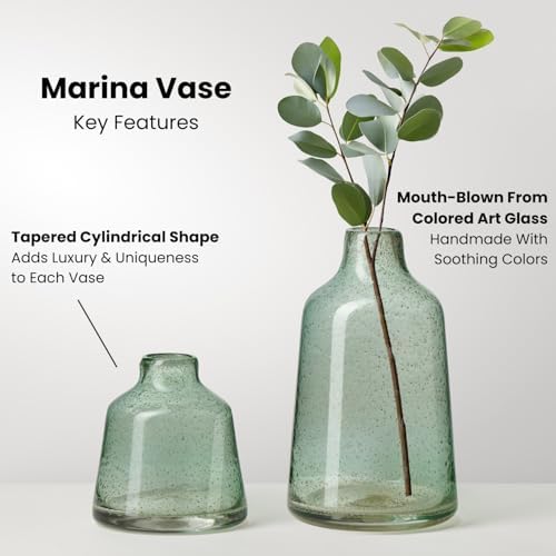 Torre & Tagus 6 Inch Tall Green Glass Vase with Gold Flakes, Mouth Blown Glass Vases Green Flower Vase Centerpieces, Watertight for Hydroponic Plants, Coastal Seagreen Gold Decor Accents (Marina) - Image 3