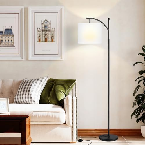 Ambimall 60" Floor Lamp with 3 Color Temperatures, Adjustable White Shade, Black Pole - Tall Lamp for Living Room, Bedroom, Office, Classroom, Dorm - 9W Bulb Included by Ambimall