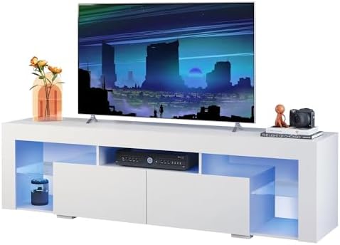 WLIVE 63 Inch TV Stand for 55/65/70 Inch TVs, Modern Entertainment Center with 20 LED Lights & 2 Large Storage Drawers, Media Console Table, Gaming Television Stands for Living Room, Bedroom, White - Image 4