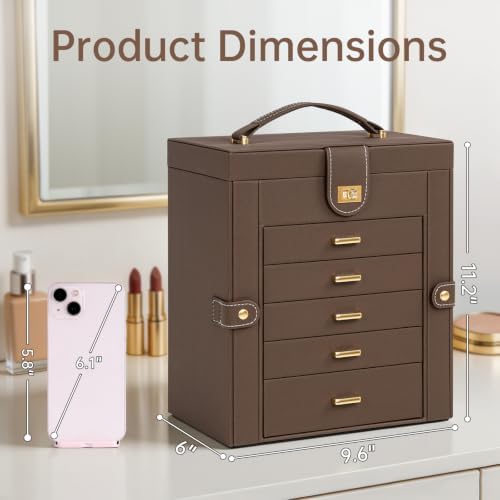 AKOZLIN 6-Tier Jewelry Box Organizer 5 Drawers Storage Medium Brown - Image 2