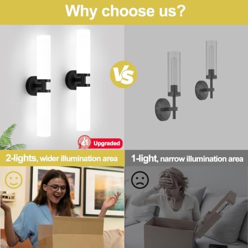 Wall Sconces Set of Two, Matte Black Bathroom Sconces Wall Lighting with Milky White Glass, Hardwired Modern Sconces Wall Decor Set of 2 Bathroom Light Fixtures for Mirror Living Room Hallway Bedroom - Image 7
