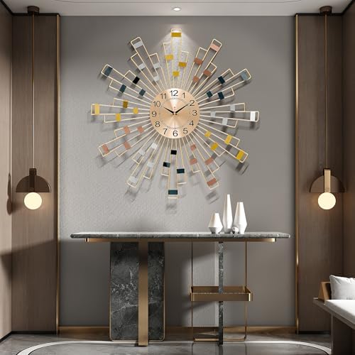 Gold Wall Clock, Silent Movement Wall Clocks Battery Operated, Mid-Century Modern Farmhouse Boho Nordic Art Retro Metal Home Decoration for Bedroom Living Room Office,23.4"X23.4" - Image 6