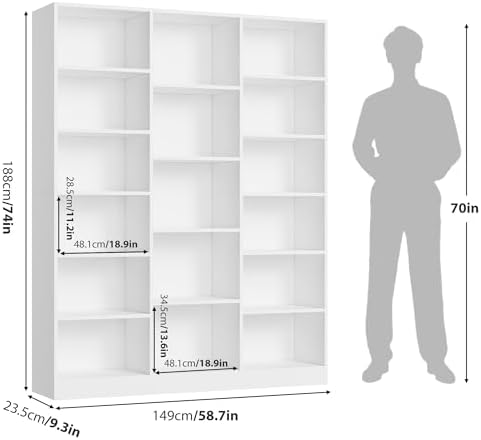 FACBOTALL Triple Wide Bookshelf, Large Bookshelf with 17 Display Shelves - Image 3