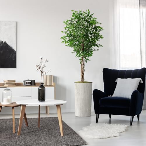 Artificial Tree in Modern Swirl Pattern Planter, Fake Ficus Silk Tree for Indoor and Outdoor Home Decoration - 75" Overall Tall (Plant Pot Plus Tree) by SIGNWIN