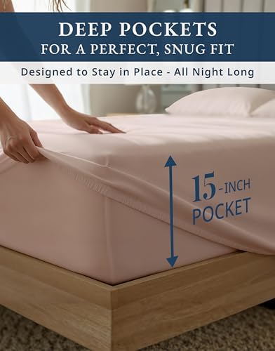 LANE LINEN Cal King Sheet Set 100% Egyptian Cotton Sateen - Sepia Rose - Image 6