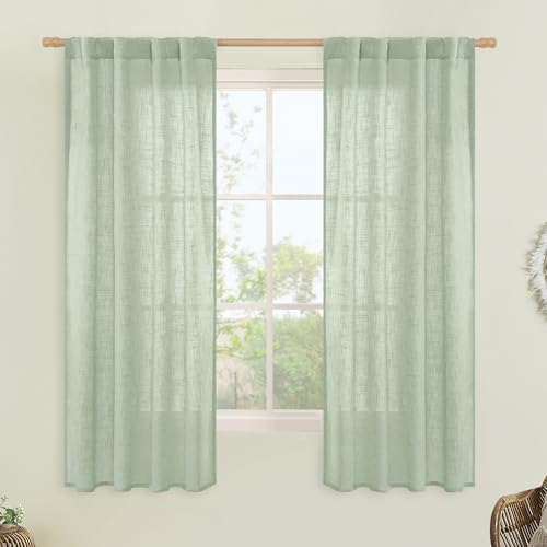LAMIT Semi Sheer Window Linen Curtains 63 Inch Length for Bedroom by LAMIT