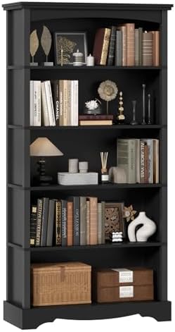 TVU 5-Tier Wooden Bookshelf, 31.5" W x 65" H ×9.9" D Bookshelf with Storage, Floor Standing Modern Style Display Bookcase for Living Room, Office, Study Room, Entryway, Black by TVU