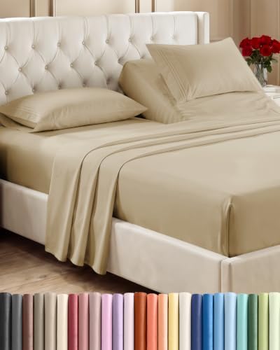 Flex Top Split Head King 4 Piece Sheet Set - Ultra-Soft, Breathable - Beige by CGKUnlimited