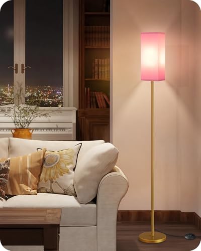 Floor Lamp, Pole with Foot Switch, Modern Standing Lamp Lampshade, Minimalist Freestanding Lamp (Bulb Not Included), for Living Room, Bedroom Office ETL Listed, Gold and Pink DP07LD05 by GOEBLESON