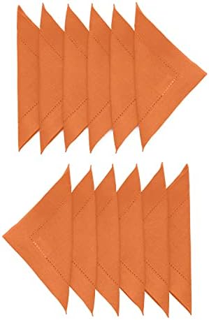 Solino Home 100% Pure Linen Cocktail Napkins Pumpkin, 6 x 6 in, Set of 12 by SolinoHome