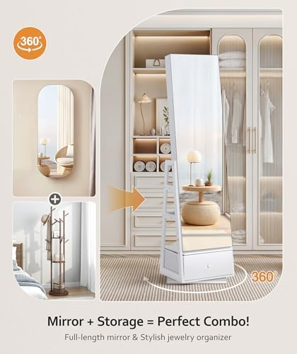 Nicetree 360° Swivel Jewelry Cabinet, Full Length Mirror, Lockable - Image 4