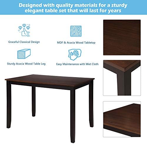 Harper & Bright Designs 5-Piece Wood Dining Table Set for 4, Kitchen Furniture Set with 4 High Back Dining Chairs for Small Places, Espresso+Black - Image 3