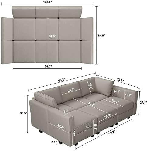 Belffin Modular Velvet Sectional Sofa with Chaise Lounge Sectional Sleeper Sofa with Storage Chaise Bed Couch for Living Room Grey - Image 2