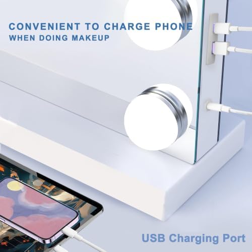 Ratsamee Hollywood Vanity Mirror with Lights, 24 Dimmable Bulbs, 3 Color Lights,Make Up Lighted Mirror, Aluminum Metal Frame, USB Charging Port（48" x 30"） - Image 4